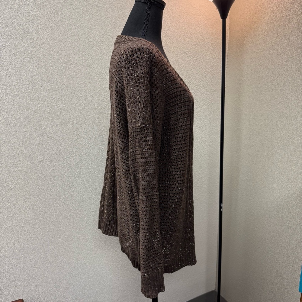 Lane Bryant Brown with subtle Metallic Threading, Oversized, Deep V Neck Sweater - Picture 4 of 6